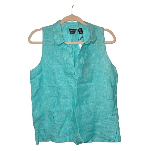 JONES NEW YORK Blue Linen Sleeveless Tank with Collar  S NWT - Picture 2 of 7